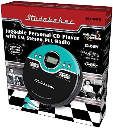 Studebaker וינטג 'טורקיז רטרו נגן תקליטור אישי נייד CD/MP3/WMA | FM רדיו LCD תצוגת בס BASS BOOST ANTI